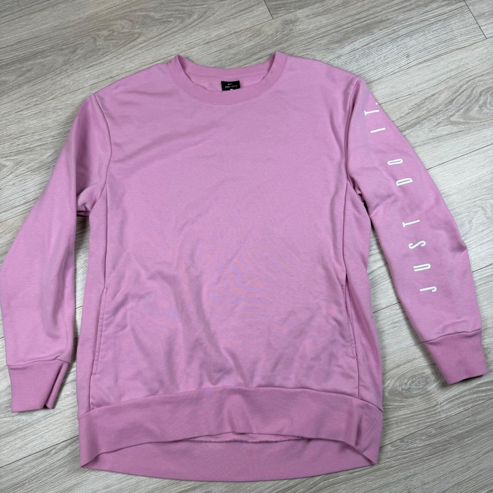 Nike Dri-FIT Pink Just Do It Graphic Sleeve‎ Crewneck Sweatshirt Womens Small